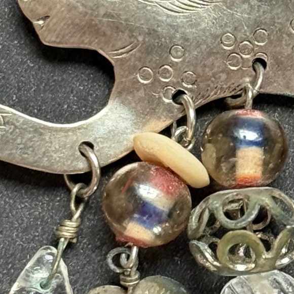 HANDMADE ARTISAN Brooch Bohemian Angel Silver Beads Hearts Stars - Picture 2 of 5